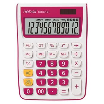 12miestna duálne napájaná stolová kalkulačka REBELL pre kanceláriu aj domáce použitie, fialová