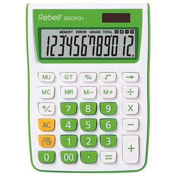 12místná duálně napájená stolní kalkulačka REBELL pro kancelář i domácí použití, zelená