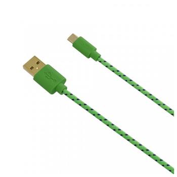 Datový kabel Fontastic Fancy s konektorem microUSB a textilním obalem, 1m, zelený