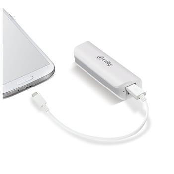 Powerbanka CELLY s USB výstupem a microUSB kabelem, 2600 mAh, 1A, bílá