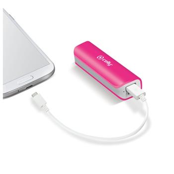 Powerbanka CELLY s USB výstupem a microUSB kabelem, 2600 mAh, 1A, růžová