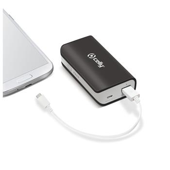 PowerBank CELLY s USB výstupom, microUSB káblom a LED svietidlom, 4000 mAh, 1A, čierna