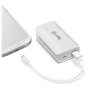 PowerBank CELLY s USB výstupom, microUSB káblom a LED svietidlom, 4000 mAh, 1A, biela