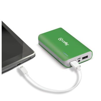 Powerbanka CELLY s 2x USB výstupem, microUSB kabelem a LED svítilnou, 6000 mAh, 2.1A, zelená