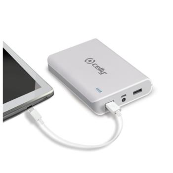 Powerbanka CELLY s 2x USB výstupem, microUSB kabelem a LED svítilnou, 10000 mAh, 2.1A, bílá