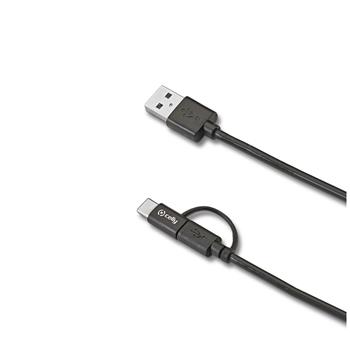 Data und Laden des USB-Kabels CELLY mit Micro-USB-Anschluss und Reduzierung auf USB-C, 1 m, schwarz