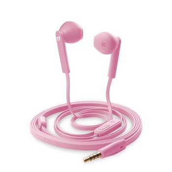 In-ear sluchátka CellularLine MANTIS s mikrofonem, soft materiál, 3,5 mm jack, plochý kabel, růžová