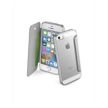 Průhledné pouzdro typu kniha CellularLine Clear Book pro Apple iPhone 5/5S/SE, stříbrné
