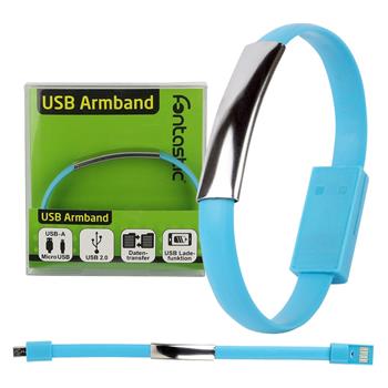 Datový kabel a náramek Fontastic BRACELET, 20cm, microUSB, modrý
