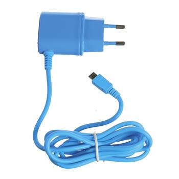 CELLY Travel Charger with microUSB connector, 1A, blue, blister, expanded