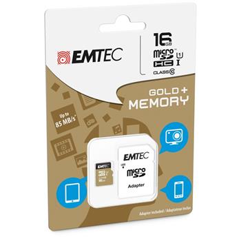 Paměťová karta EMTEC GOLD PLUS microSDHC Class 10, UHS-1, 16GB + adaptér SD