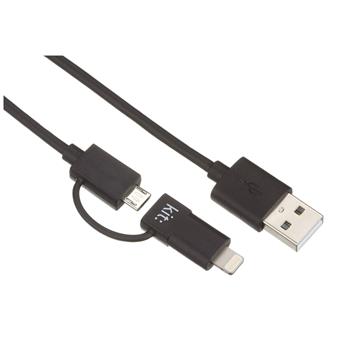 Datový a nabíjecí kabel KIT 2v1 s konektory microUSB/Lightning, černý