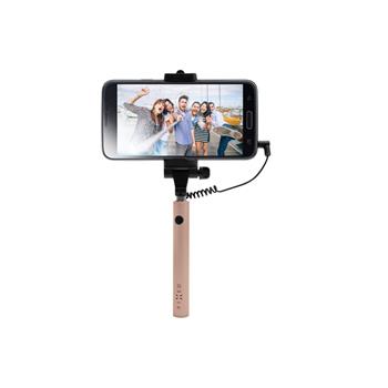 Kompaktní selfie stick FIXED Snap Mini, spoušť přes 3,5 mm jack, růžovozlatý