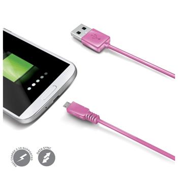 Dátový USB kábel CELLY s konektorom microUSB, ružový, rozbalené