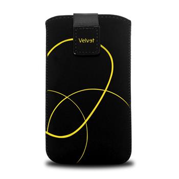 Univerzální pouzdro FIXED Velvet, mikroplyš, motiv Stripe Yellow, velikost 4XL
