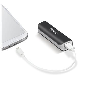 Powerbanka CELLY s USB výstupem a microUSB kabelem, 2600 mAh, 1A, černá,rozbaleno