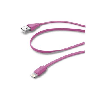 Plochý USB datový kabel CellularLine s konektorem Apple Lightning, MFI, růžový