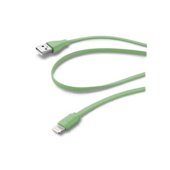Plochý USB datový kabel CellularLine s konektorem Apple Lightning, MFI, zelený