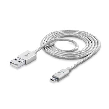 Prémiový USB datový kabel CELLULARLINE LongLife s konektorem microUSB, oboustranný, kovový, stříbrný