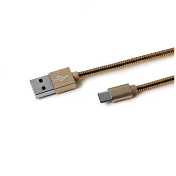 Datový USB kabel CELLY s USB-C konektorem, kovový obal, 1 m, zlatý