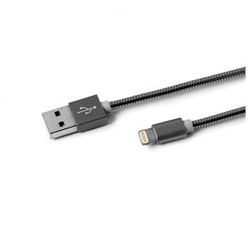 Datový USB kabel CELLY s Lightning konektorem, kovový obal, 1 m, šedý