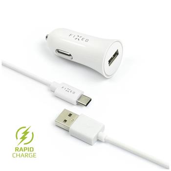 FIXED USB Car Charger 12W+ USB/USB-C Cable, white