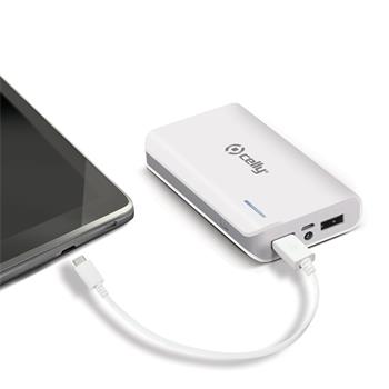 Powerbanka CELLY s 2x USB výstupem, microUSB kabelem a LED svítilnou, 6000 mAh, 2.1A, bílá,bez obalu