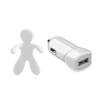 Set 2v1 CELLY Giulio & Cesare USB autonabíječka + osvěžovač vzduchu, 1 A, aroma Fresh Air, bílý