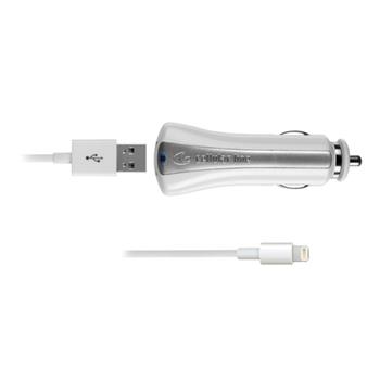 Autonabíječka CellularLine s USB výstupem + USB kabel Lightning, MFI, 1A, bílá