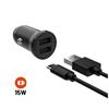 FIXED Dual USB Car Charger 15W + USB/USB-C Cable, black