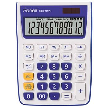 12miestna duálne napájaná stolová kalkulačka REBELL pre kanceláriu aj domáce použitie, modrá