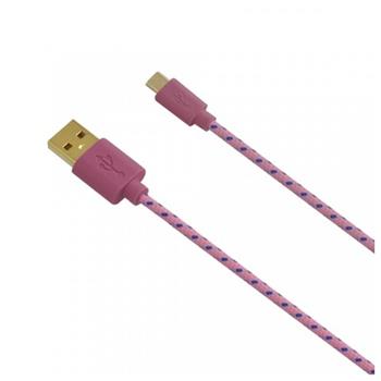Datový kabel Fontastic Fancy s konektorem microUSB a textilním obalem, 1m, růžový