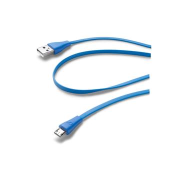 Flat USB CellularLine data cable with microUSB connector, blue