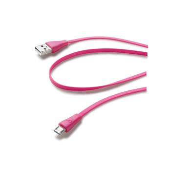 Plochý USB datový kabel CellularLine s konektorem microUSB, růžový