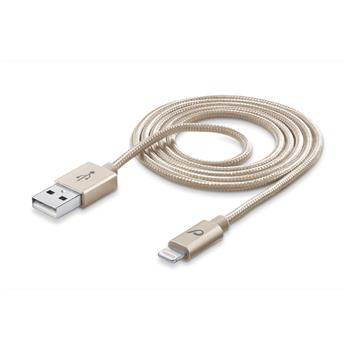 Prémiový USB datový kabel CELLULARLINE LongLife s konektorem Lightning, MFI, kovové konektory, zlatý
