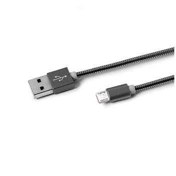 Datový USB kabel CELLY s microUSB konektorem, kovový obal, 1 m, šedý