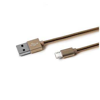 Datový USB kabel CELLY s microUSB konektorem, kovový obal, 1 m, zlatý