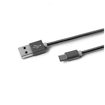 Datový USB kabel CELLY s USB-C konektorem, kovový obal, 1 m, šedý