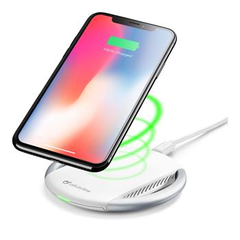 Bireless Cellularline Wireless Fast Charger Pad 10W + charging adapter, Qi standard, white