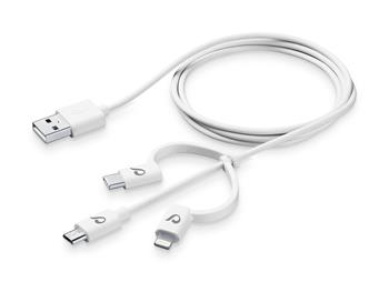 USB CellularLine-Kabel mit drei Lightning-Adaptern + Micro-USB + USB-C, weiß