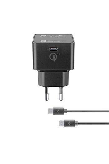 Set USB-C-Netzladegerät Cellularline (PD) und 1 m Kabel mit USB-C-Anschlüssen, max. 30 W, Qualcomm® Quick Charge ™ 4 +,