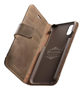 Premium Cellularline Supreme Leather Book Case for Apple iPhone XR, Brown
