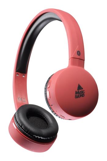 Bluetooth MUSIC SOUND headphones with headband and microphone, red