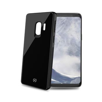 Elegant back cover CELLY Diamond from tempered glass and TPU for Samsung Galaxy S9, black