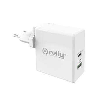 Cestovní nabíječka CELLY PRO POWER s USB-C (PD) a USB portem, Qualcomm Quick Charge 3.0, 30W max, bílá