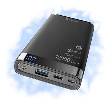 Prémiová powerbanka CellularLine FREEPOWER MANTA PRO+, 12000mAh, USB-C + USB port, Qualcomm® Quick Charge™ 3.0, černá