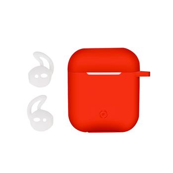 Ochranné púzdro na slúchadlá Airpod CELLY Aircase + športové nástavce do uší, červenej
