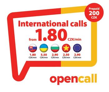 Prepaid OpenCall SIM card with credit 200 # I6KC #, calls to all networks in the Czech Republic 1.80 # I6KC #/min withou