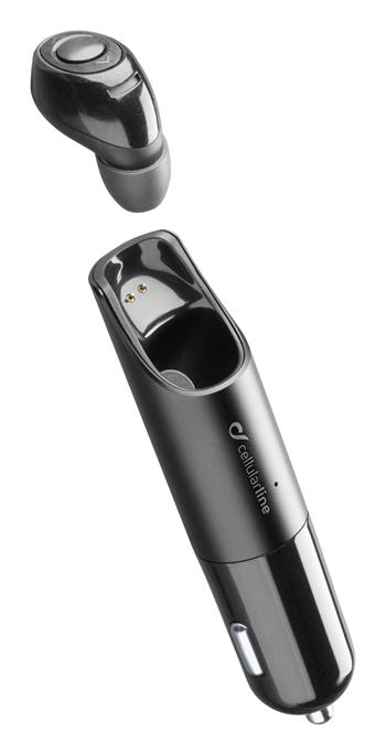 Bluetooth Mono Headset Cellularline Mini mit Ladestation, 2 x USB-Anschluss, schwarz