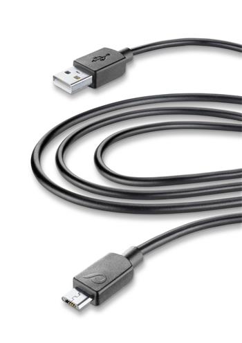 Extended Cellularline USB data cable with micro USB connector, 3m, black